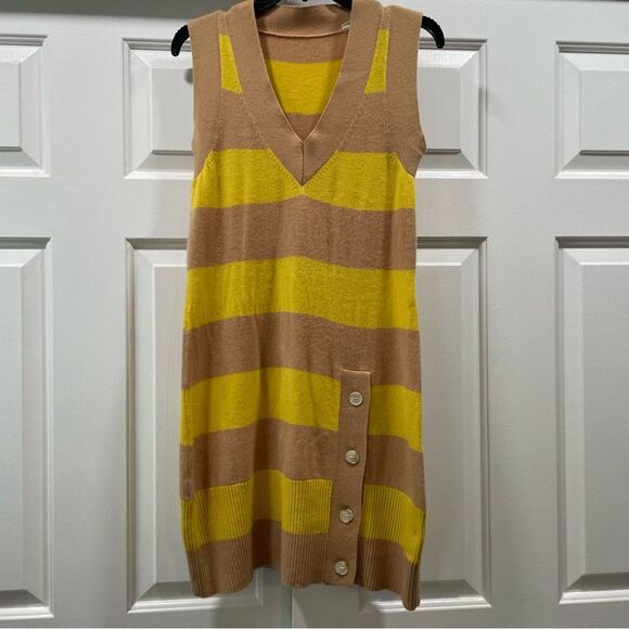 Anthropologie Cashmere Yellow Tan Striped Sweater Dress Size M - Picture 4 of 9